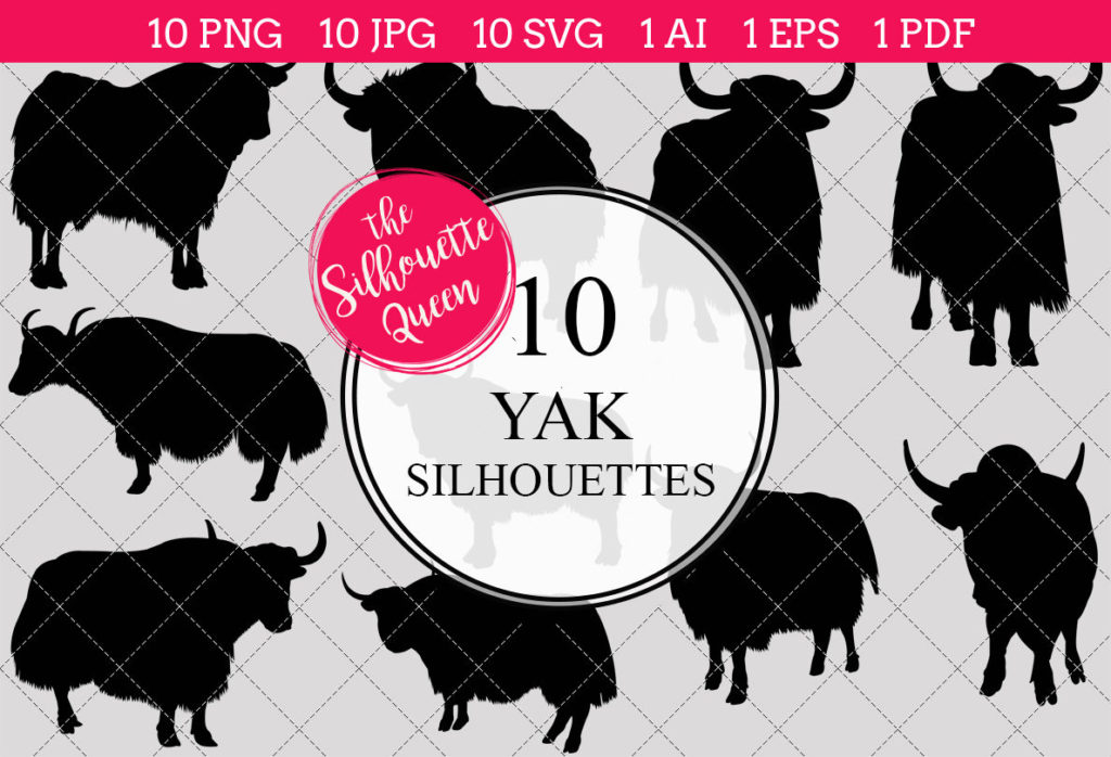 Yak Silhouette Clipart Clip Art (AI, EPS, SVGs, JPGs, PNGs, PDF) , Yak