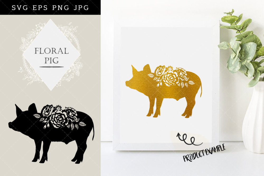 Download Floral Pig #1 svg, Feminine Pig monogram, svg file, cuttable, Cute Pig, cut files, silhouette ...