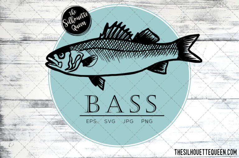 Download Bass Fish, SVG Design Files, Hand drawn Fishing Vector Clipart, Cricut, Silhouette Cameo, PNG ...