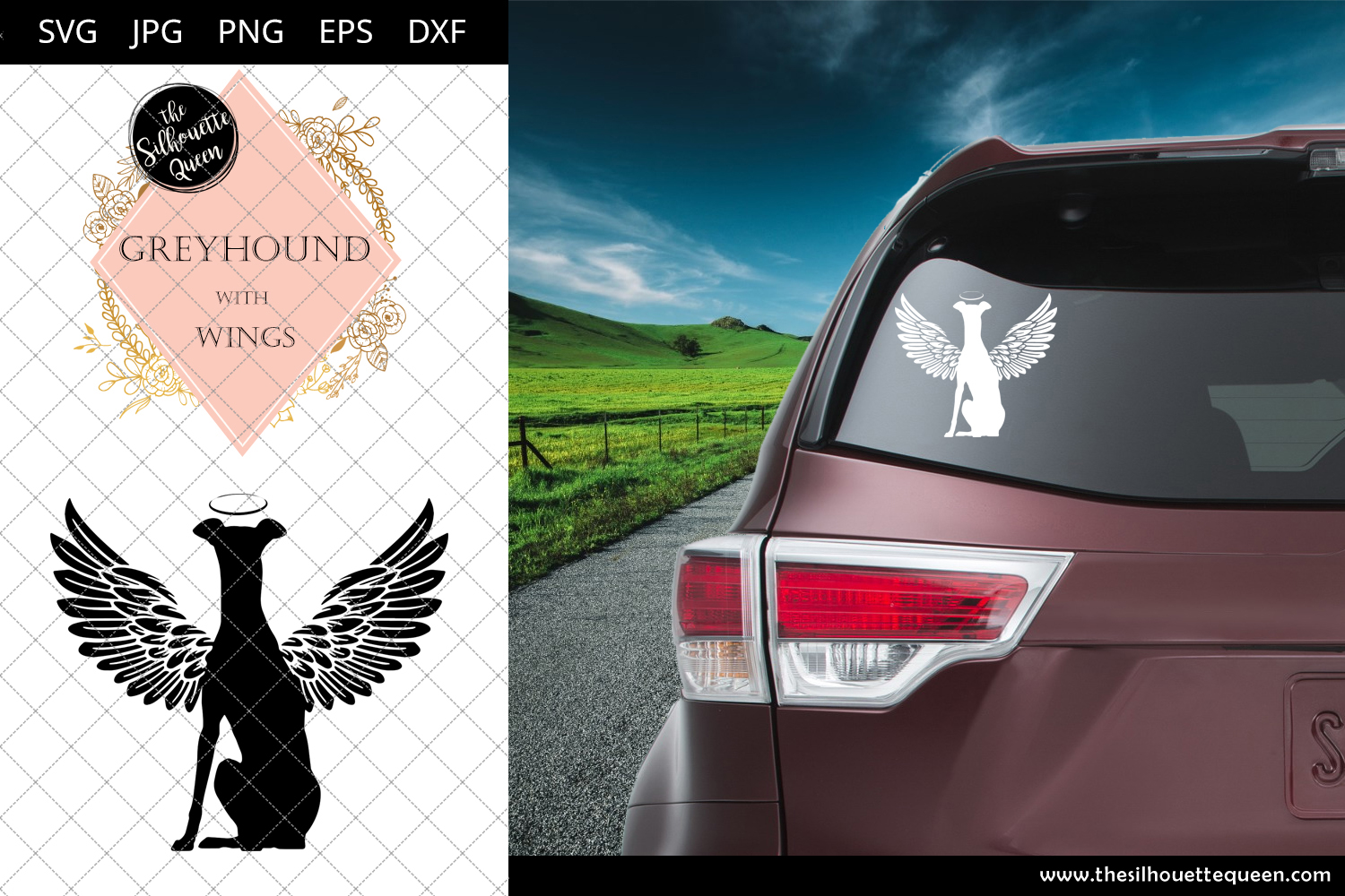 Download Greyhound #2 with Wings SVG, Pet Memorial, RIP Angel, In Loving Memory, Animal Lover Vector for ...