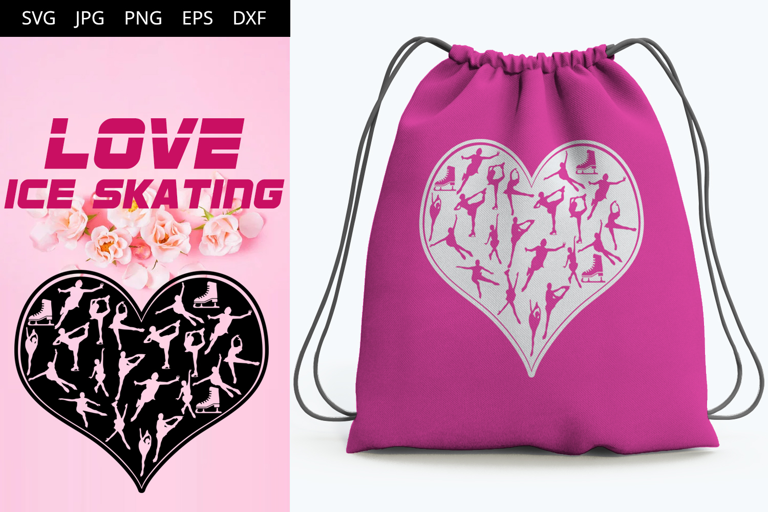 Ice Skating Women Love Svg Cut File Design Silhouette Cricut Heart Ice Skater Diecut Machine Digital File Instant Download Dxf Png The Silhouette Queen