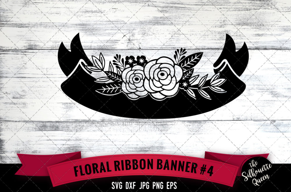 Ribbon 4 Svg File Cute Cut File Floral Ribbon 4 With Flowers Craft Svg Cutting File Silhouette Cricut Commercial The Silhouette Queen