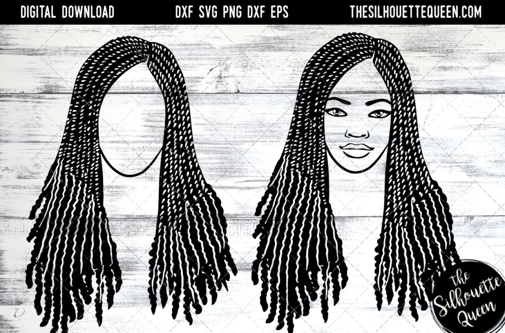 Download African American Woman Afro Hair - Braids with Curls SVG file for Cricut, Silhouette - The ...